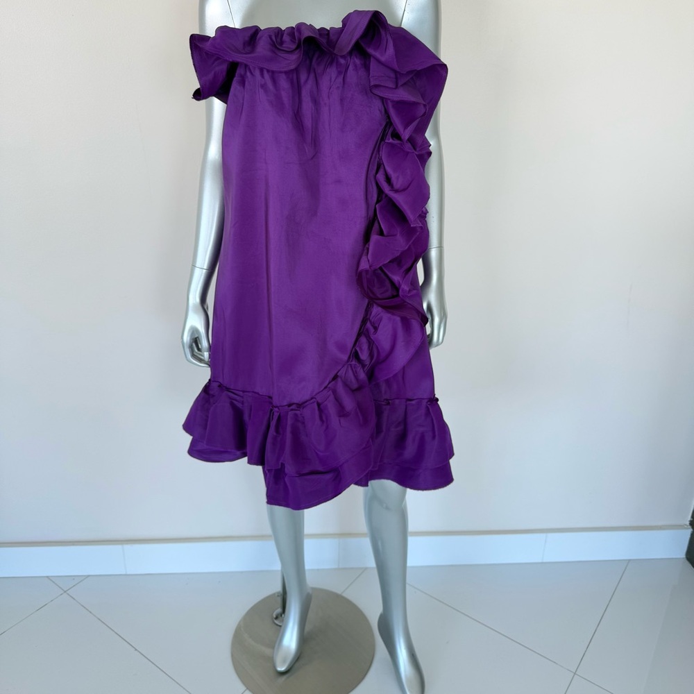 LANVIN by Alber Elbaz Purple Silk Strapless Dress Size 42 FR or 10 US Authentic